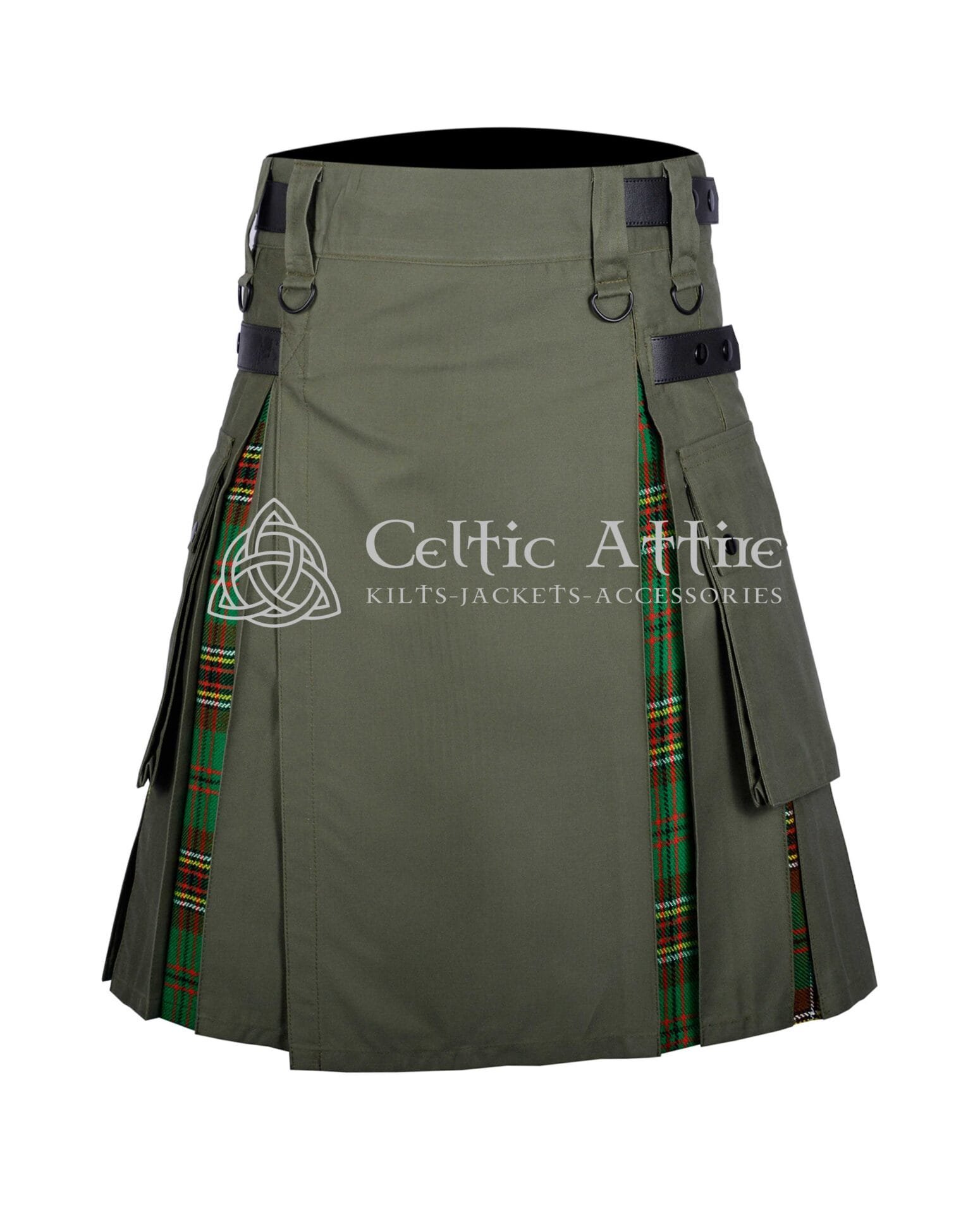 Olive Green Cotton Tara Murphy Tartan Hybrid Kilt