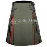 Olive Green Cotton Wallace Tartan Hybrid Utility Kilt