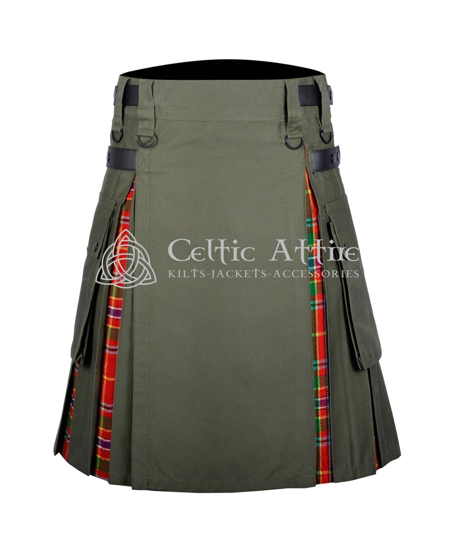 Olive Green Cotton Wallace Tartan Hybrid Utility Kilt