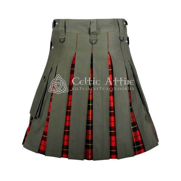 Olive Green Cotton Wallace Tartan Hybrid Utility Kilt - Image 3