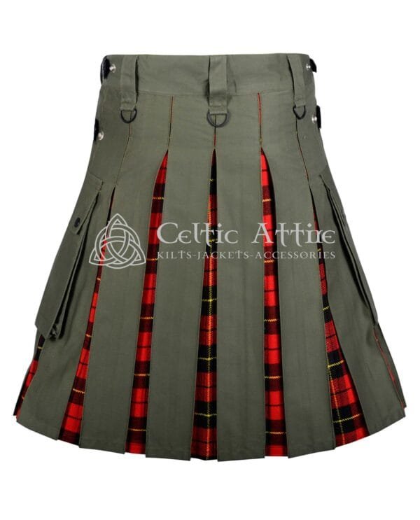 Olive Green Cotton Wallace Tartan Hybrid Utility Kilt - Image 3