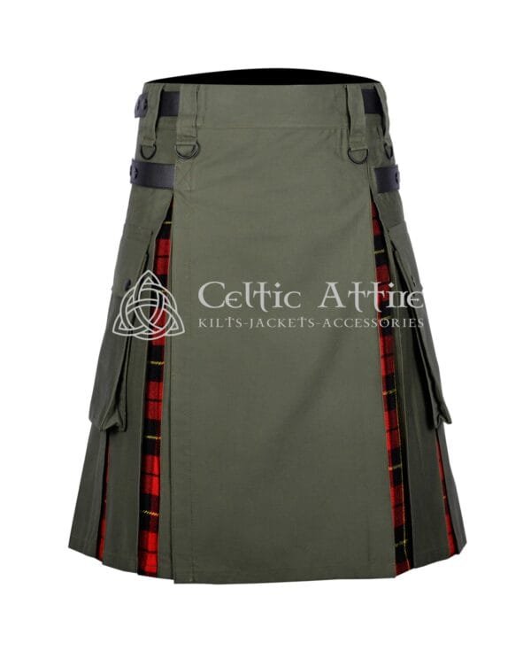 Olive Green Cotton Wallace Tartan Hybrid Utility Kilt - Image 2