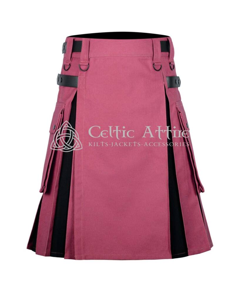 Pink-and-Black-Cotton-Hybrid-Utility-Kilt Pink and Black Cotton Hybrid Utility Kilt