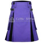 Purple Black Cotton Hybrid Utility Kilt
