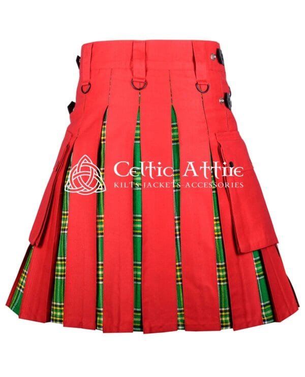 Red Cotton Irish Tartan Hybrid Utility Kilt - Image 2