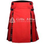 Red Cotton Stewart Black Tartan Hybrid Utility Kilt