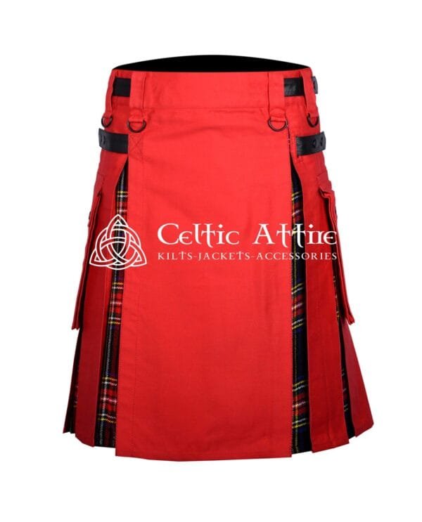 Red Cotton Stewart Black Tartan Hybrid Utility Kilt