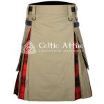 Khaki Cotton Scottish Rose Tartan Hybrid Utility Kilt