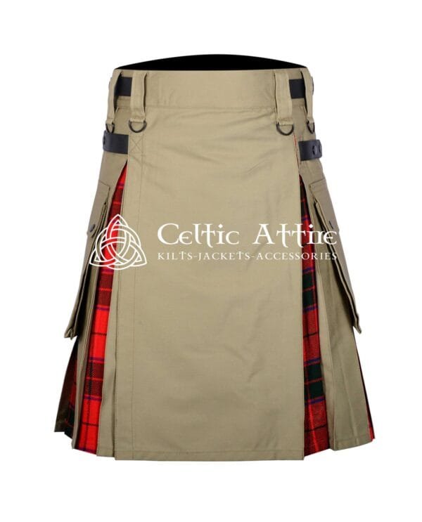 Khaki Cotton Scottish Rose Tartan Hybrid Utility Kilt