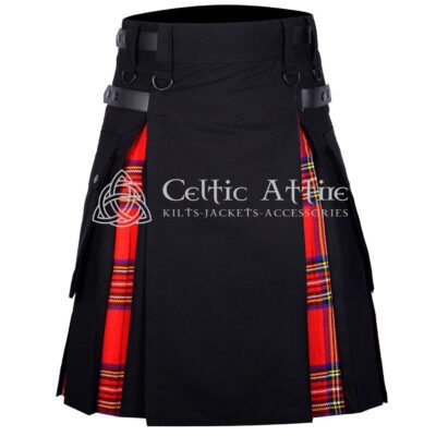Black Cotton Stewart Royal Tartan Hybrid Kilt