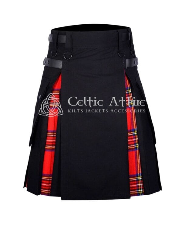 Black Cotton Stewart Royal Tartan Hybrid Kilt