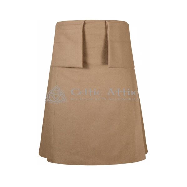 Tan Wool 8 Yard Kilt with Detachable Pockets