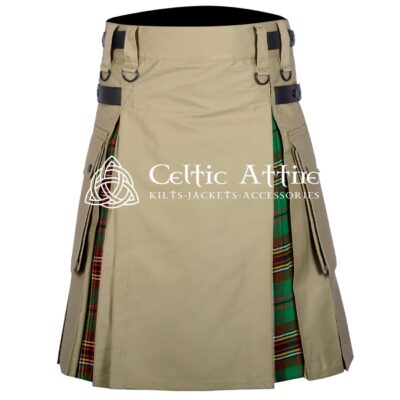 Khaki Cotton Tara Murphy Tartan Hybrid Utility Kilt