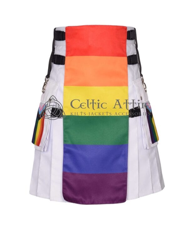 White Cotton Hybrid LGBTQ Pride Scottish Kilt