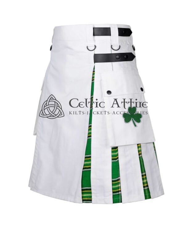 White Cotton Irish Tartan Hybrid Utility Kilt - Image 2