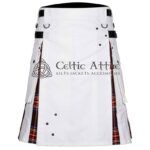 White Cotton Stewart Black Tartan Hybrid Kilt