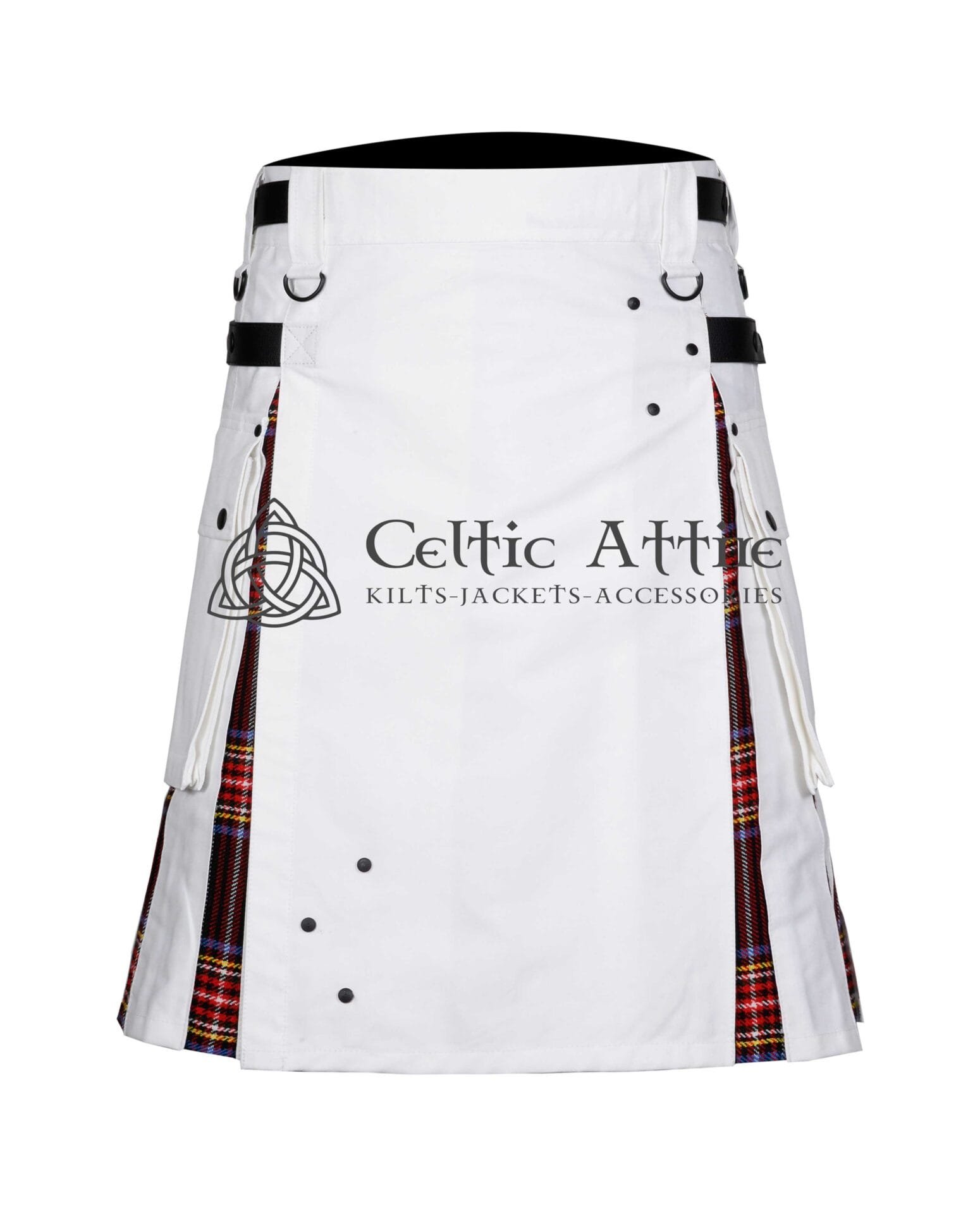 White Cotton Stewart Black Tartan Hybrid Kilt