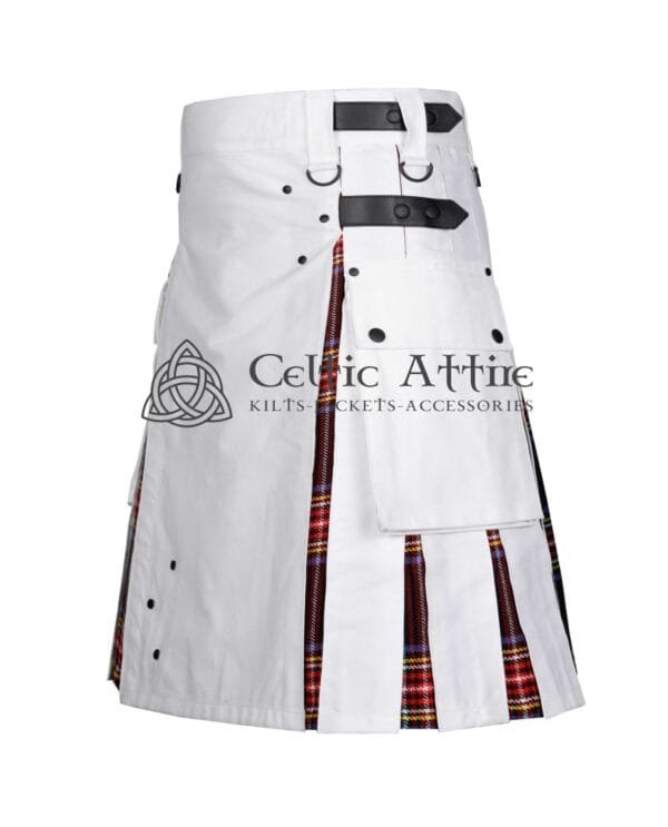 White Cotton Stewart Black Tartan Hybrid Kilt - Image 3