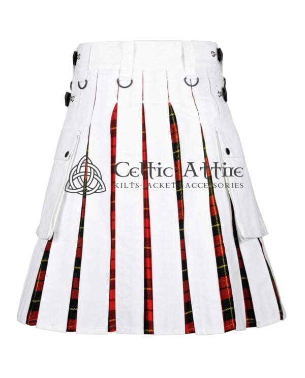 White Cotton Wallace Tartan Hybrid Utility Kilt - Image 3