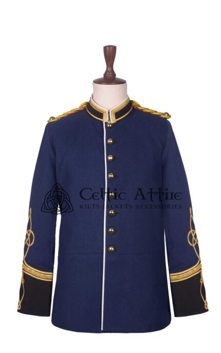 Navy Blue Wool Military Long Jacket
