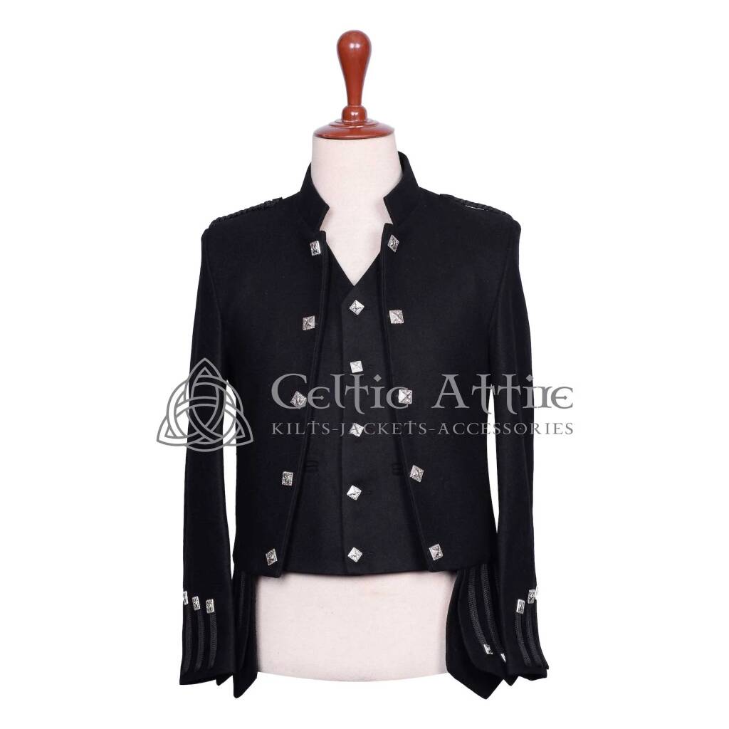 Scottish Sheriffmuir Doublet Jacket and Waistcoat in Black Barathea