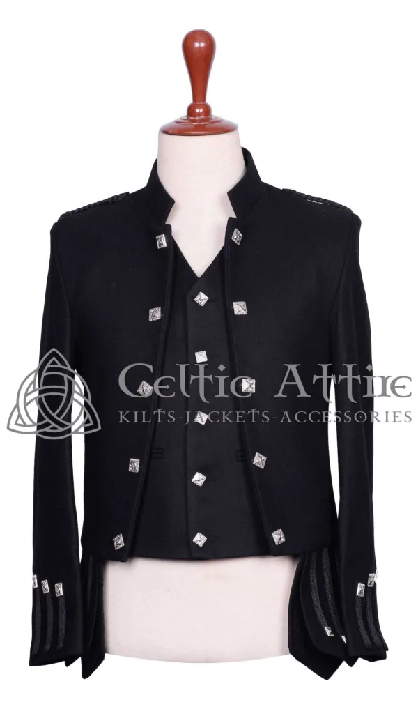 Scottish Sheriffmuir Doublet Jacket and Waistcoat in Black Barathea