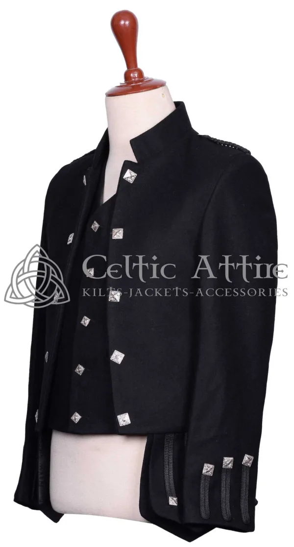 Scottish Sheriffmuir Doublet Jacket and Waistcoat in Black Barathea - Image 2