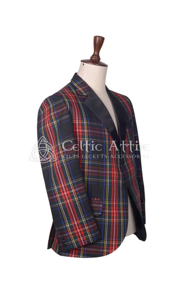 Black Stewart Tartan Scottish Jacket - Image 2