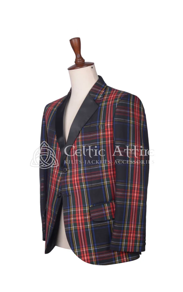 Black Stewart Tartan Scottish Jacket - Image 3