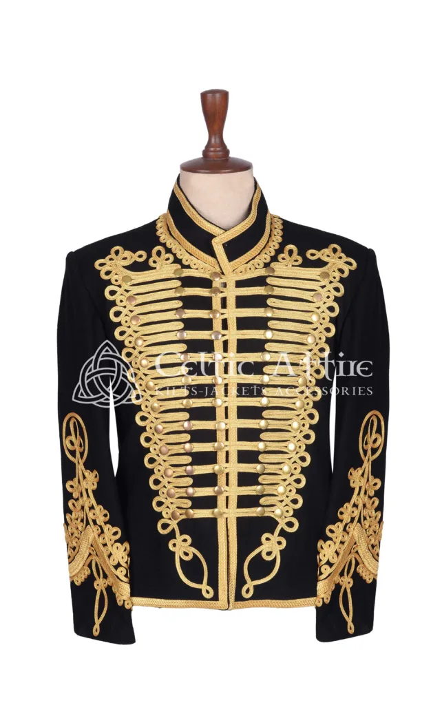 Black Wool Military Gold Braided Doublet Jacket