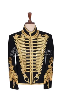 Black Wool Military Gold Braided Doublet Jacket
