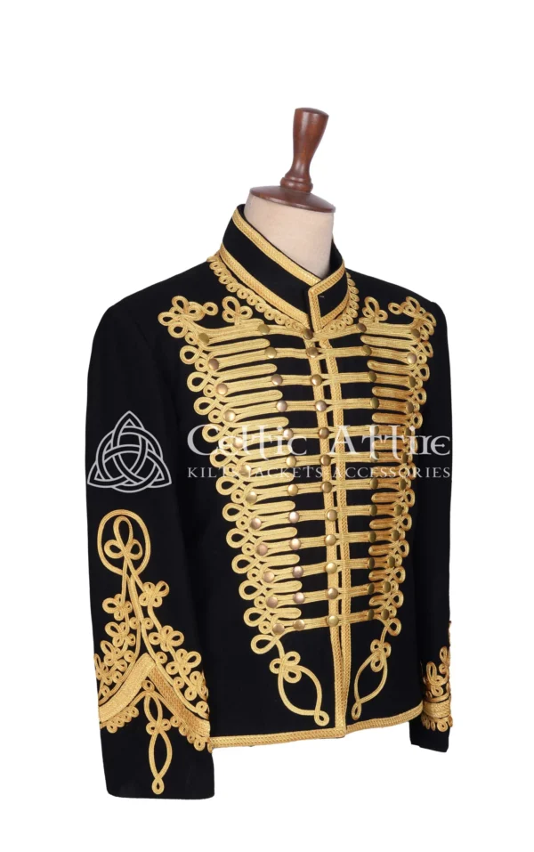 Black Wool Military Gold Braided Doublet Jacket - Image 2