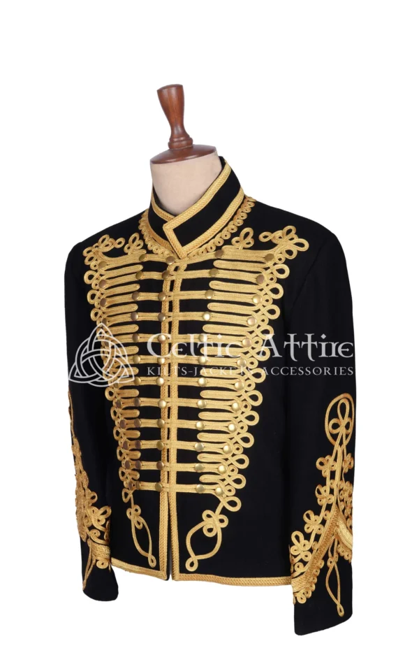 Black Wool Military Gold Braided Doublet Jacket - Image 3