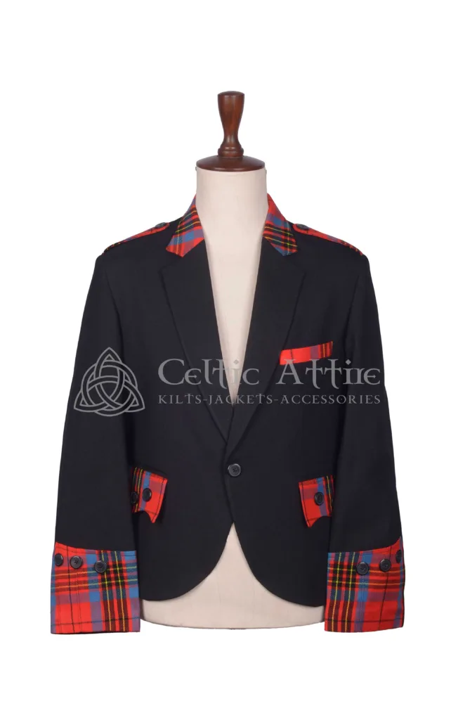 Black Wool and Scottish Tartan Kilt Jacket