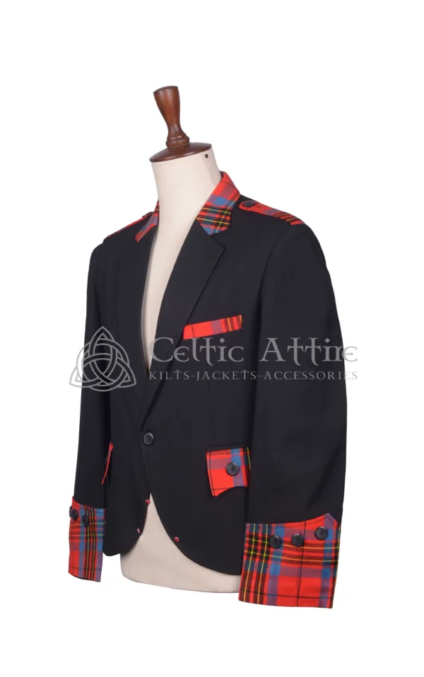 Black Wool and Scottish Tartan Kilt Jacket - Image 2