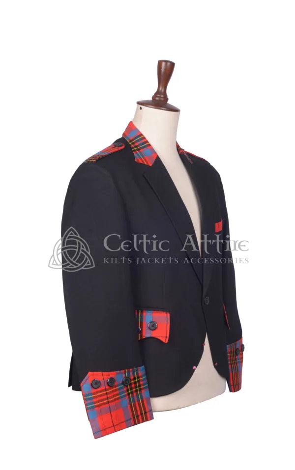 Black Wool and Scottish Tartan Kilt Jacket - Image 3