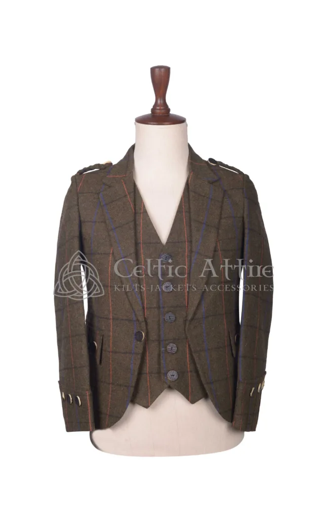 Brown Plaid Wool Argyll Jacket and Waistcoat