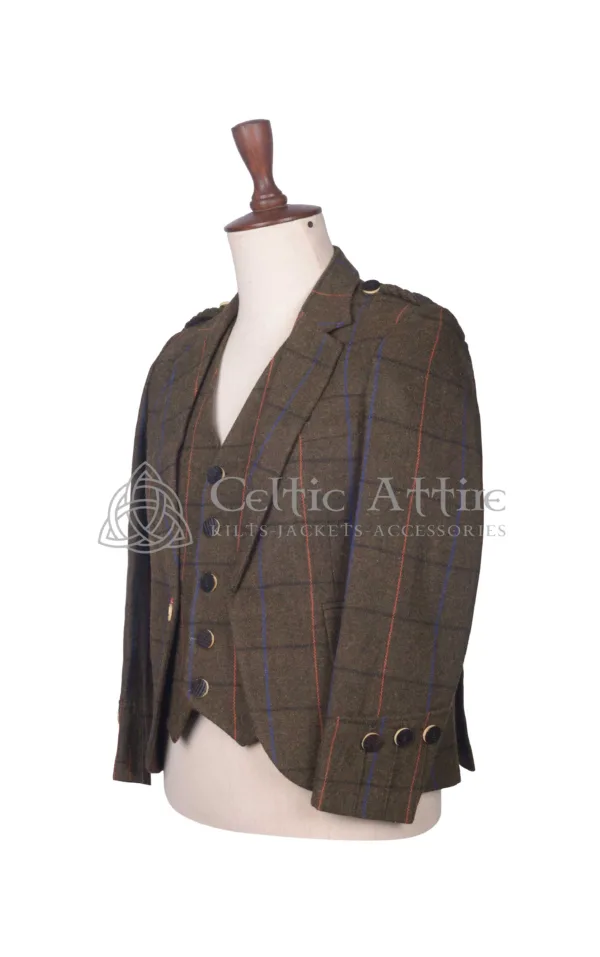 Brown Plaid Wool Argyll Jacket and Waistcoat - Image 2