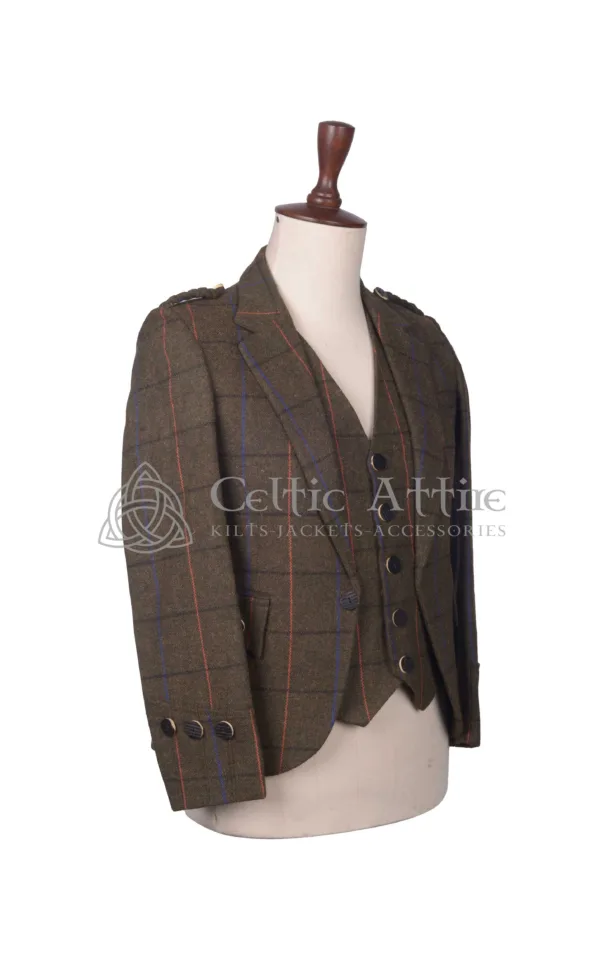 Brown Plaid Wool Argyll Jacket and Waistcoat - Image 3