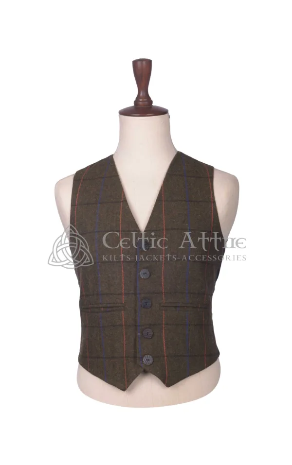 Brown Plaid Wool Argyll Jacket and Waistcoat - Image 5