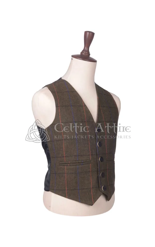 Brown Plaid Wool Argyll Jacket and Waistcoat - Image 6