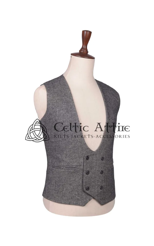 Brown Tweed Double Breasted Kilt Waistcoat - Image 3