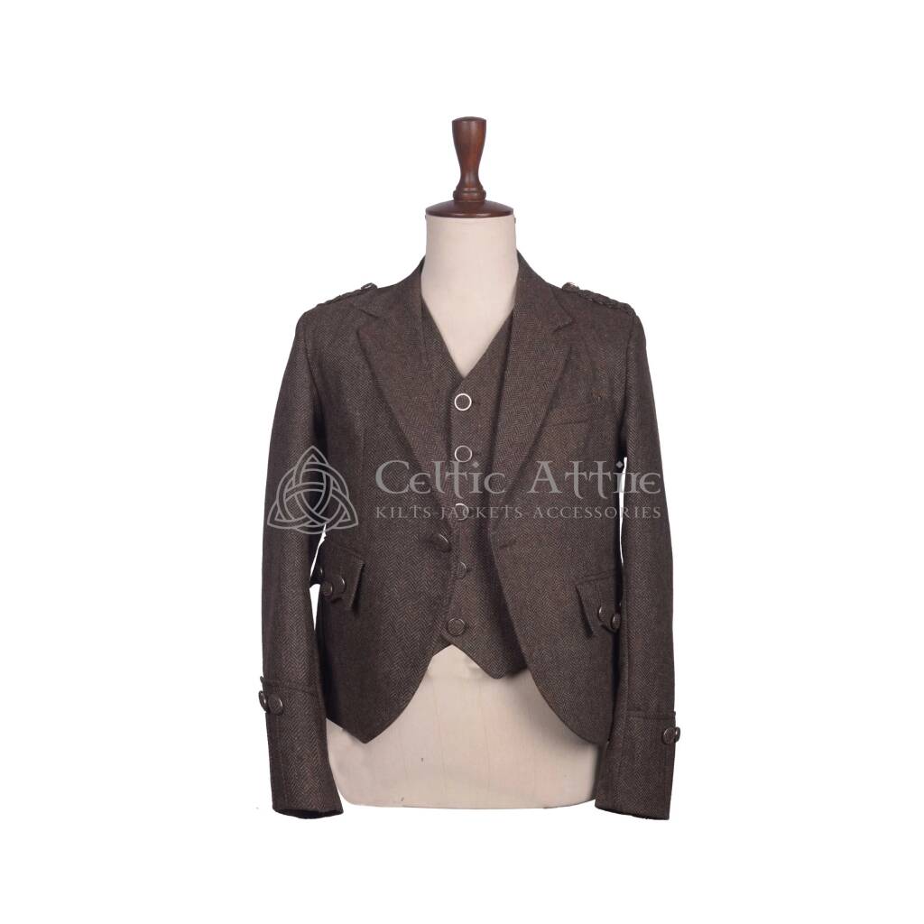 Brown Tweed Wool Argyll Jacket and Waistcoat
