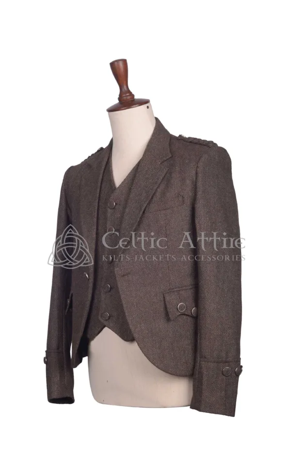 Brown Tweed Wool Argyll Jacket and Waistcoat - Image 2