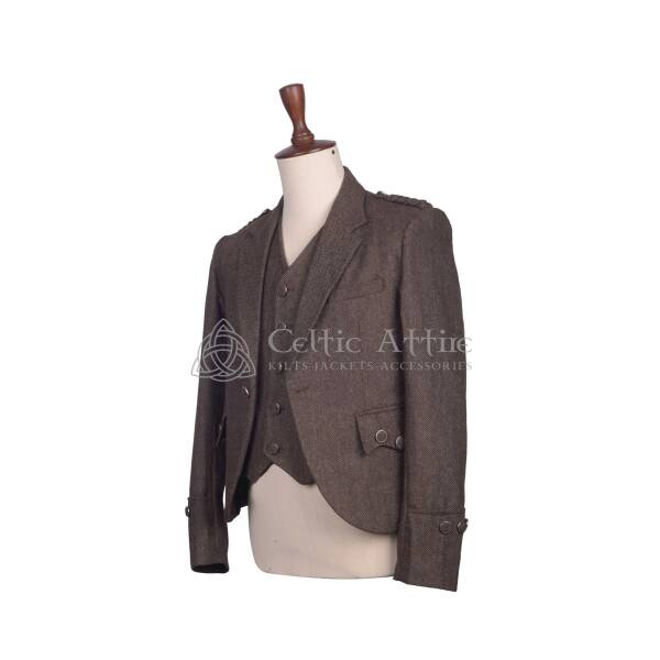 Brown Tweed Wool Argyll Jacket and Waistcoat - Image 2