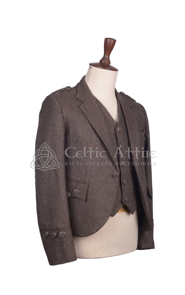 Brown Tweed Wool Argyll Jacket and Waistcoat - Image 3