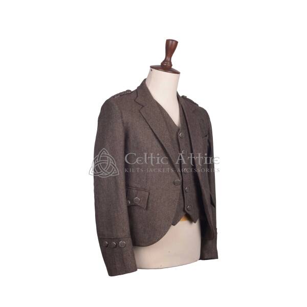 Brown Tweed Wool Argyll Jacket and Waistcoat - Image 3