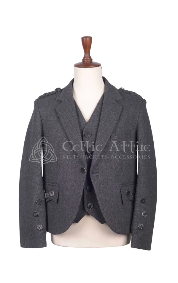 Gray Tweed Wool Argyll Jacket and Waistcoat