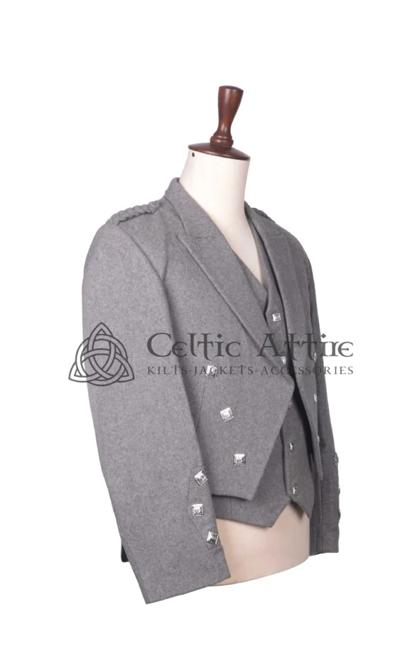 Gray Wool Prince Charlie Jacket and Waistcoat - Image 3