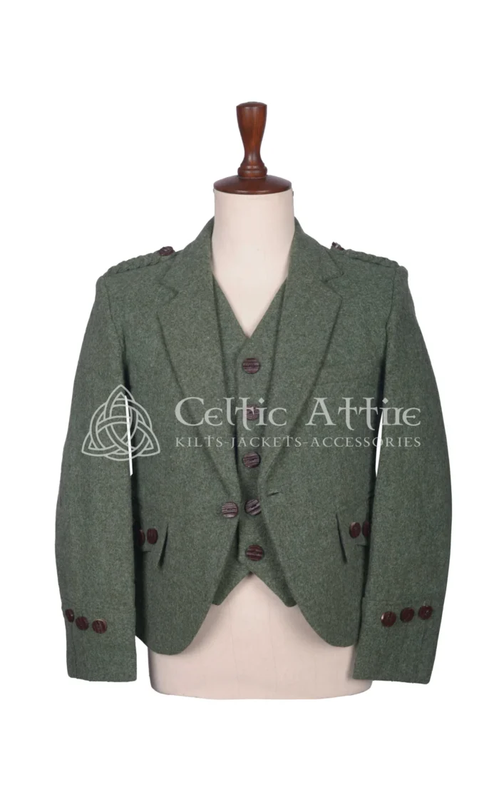 Lovat Green Wool Argyll Jacket and Waistcoat - Celtic Attire